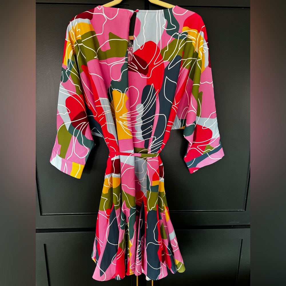 Crosby by Mollie Burch NWT Multicolor Abstract Floral Tie Waist Dress L - Picture 9 of 12